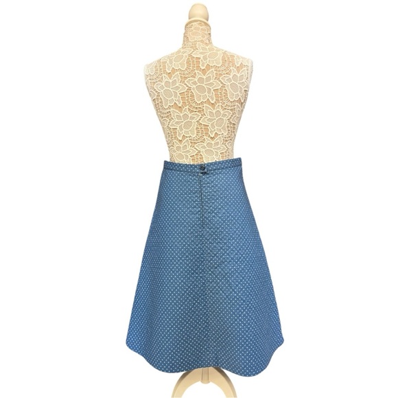 Vintage 70s Blue Quilted A-Line Skirt Handmade Medium fit Polka Dot Cute Retro - Picture 4 of 10
